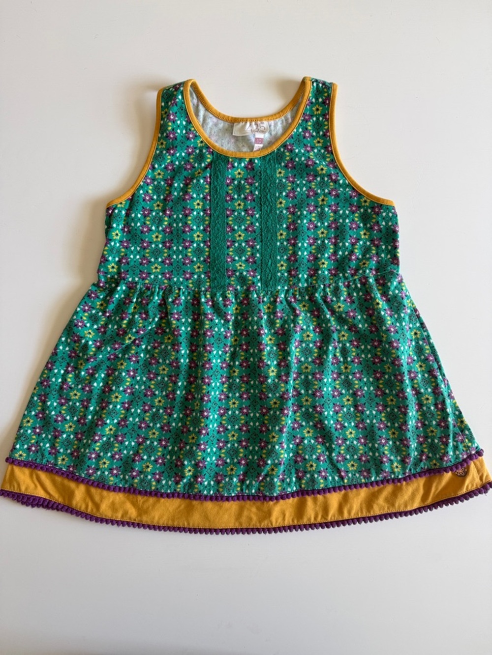 Matilda Jane Green Floral Tank Top with Mustard and Purple Trim